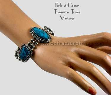 Goldette Squash Blossom Bracelet Faux Turquoise V… - image 1