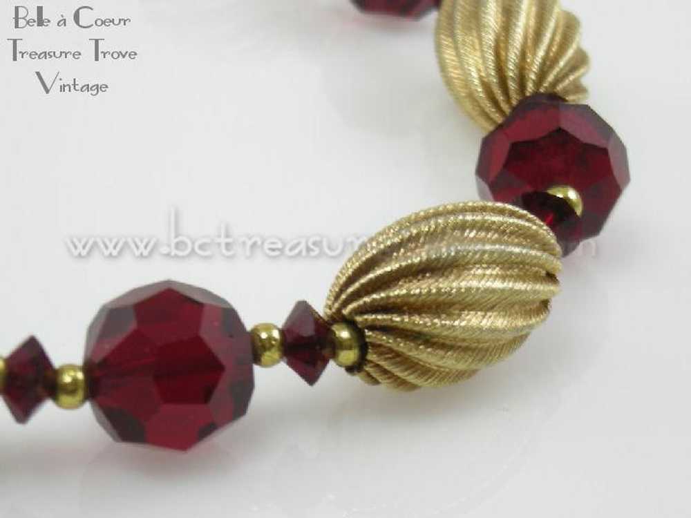 Lisner Red Bead Necklace Earring Set Vintage 1950s - image 3