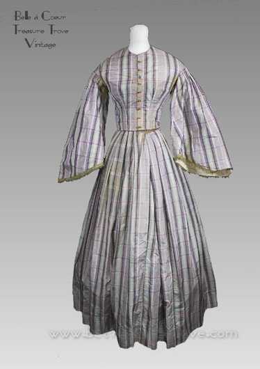 Original Civil War Era Dress 1860s Mauve Plaid Ant