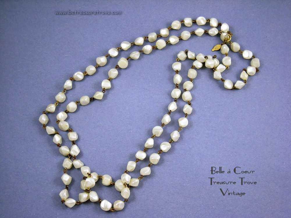 Necklace Signed Freirich Vintage LONG Faux Pearl - image 1