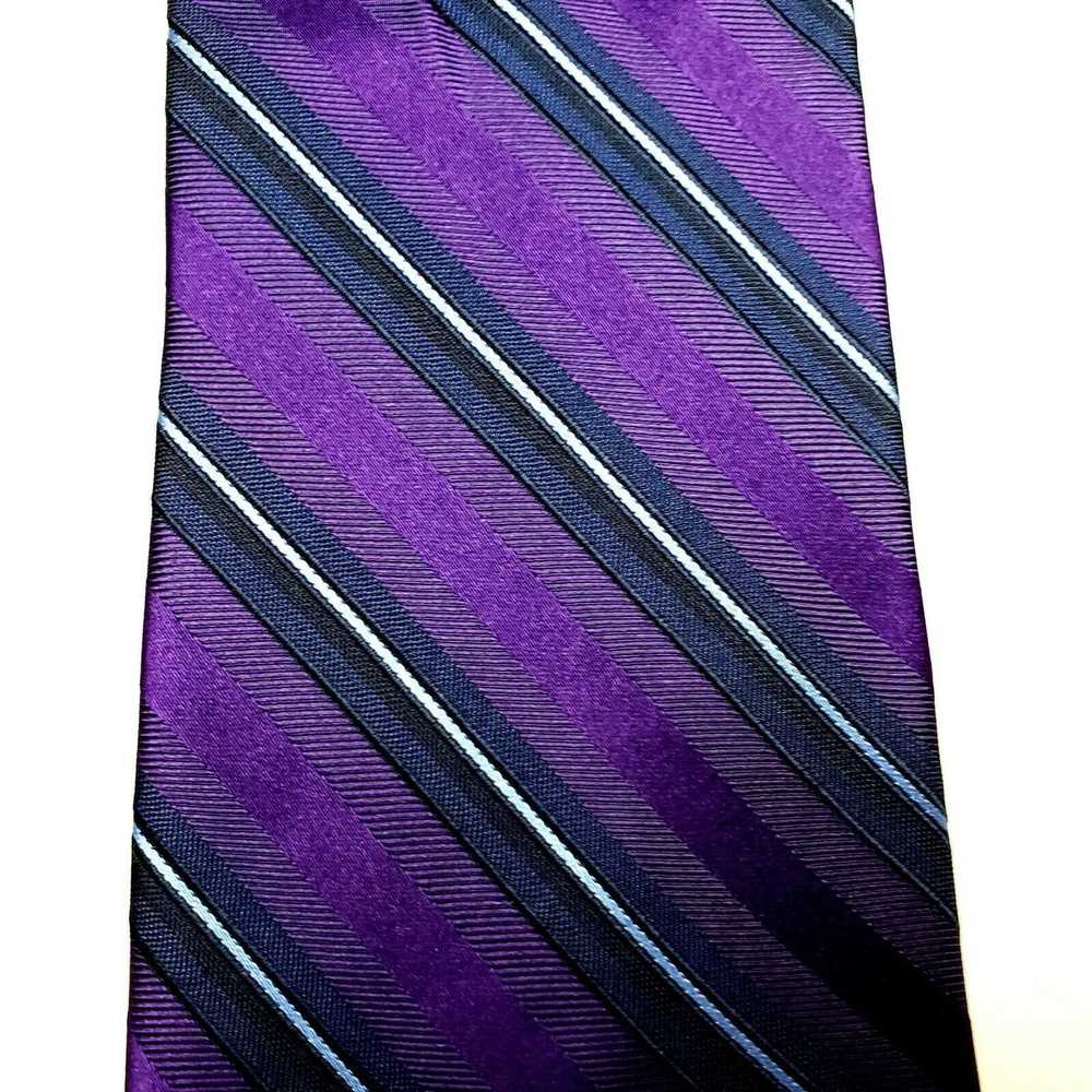 Stafford Stafford Purple Silk Tie Striped Woven C… - image 2