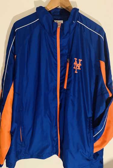 As-is Mlb New York Mets Satin Button Up Starter Jacket W/ Chenille