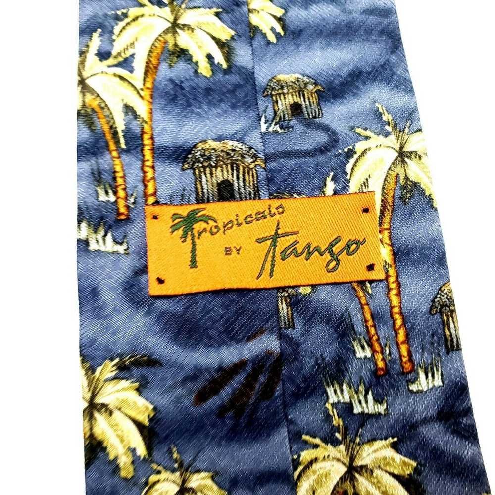 Vintage Tango Tropicals Blue Silk Tie Palm Tree B… - image 3