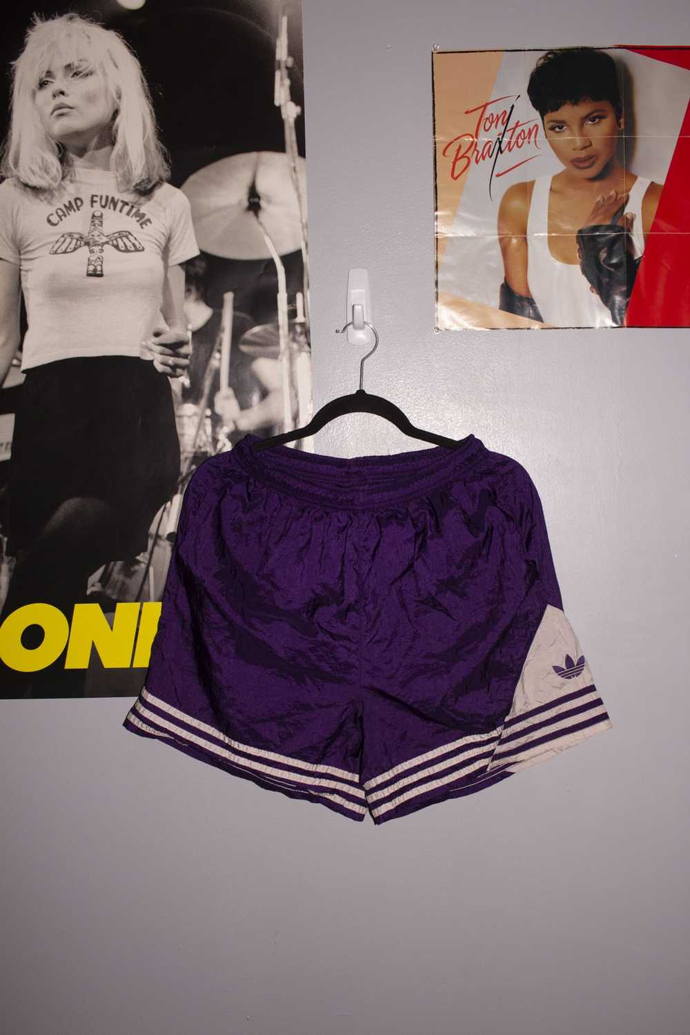 Adidas × Vintage 90s Adidas 3 Stripe Purple Shorts - image 1