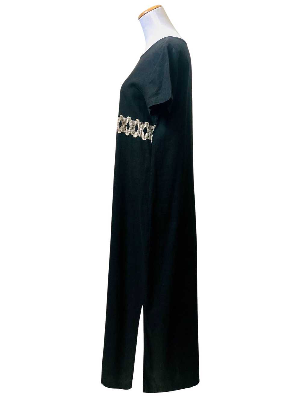Vintage Black Linen Long Shift Dress - image 3