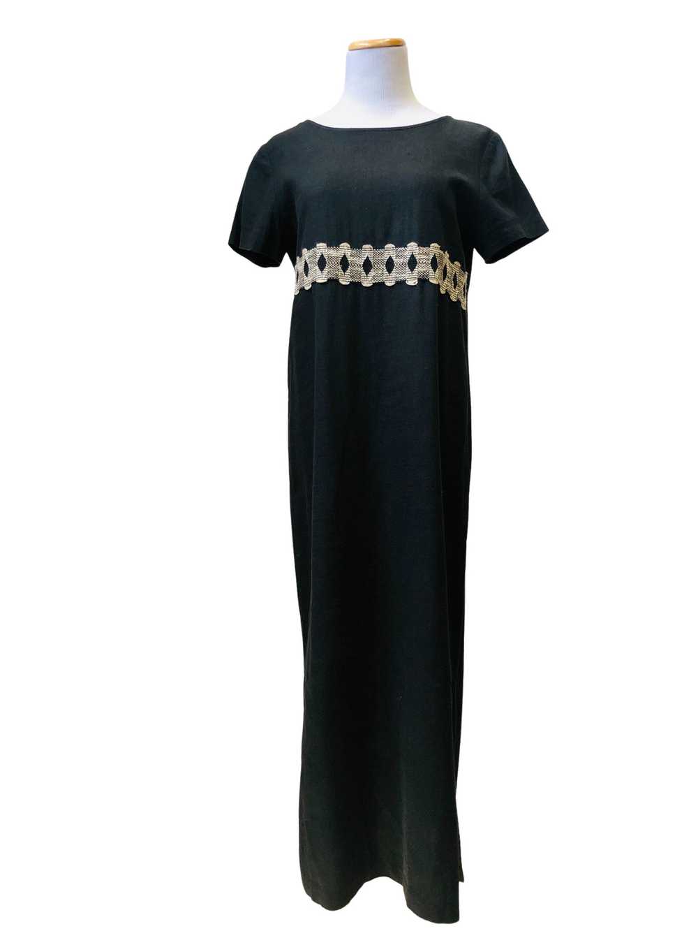 Vintage Black Linen Long Shift Dress - image 4