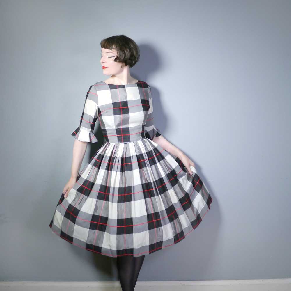 50s TEENA PAIGE WINTERY PLAID TAFFETA DRESS WITH … - image 1