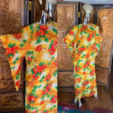 Vintage Hawaiian Pake Muu Batwing Muumuu Dress - Gem