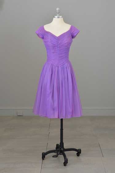1960s 70s Vibrant Purple Ruched Party Dress - image 1