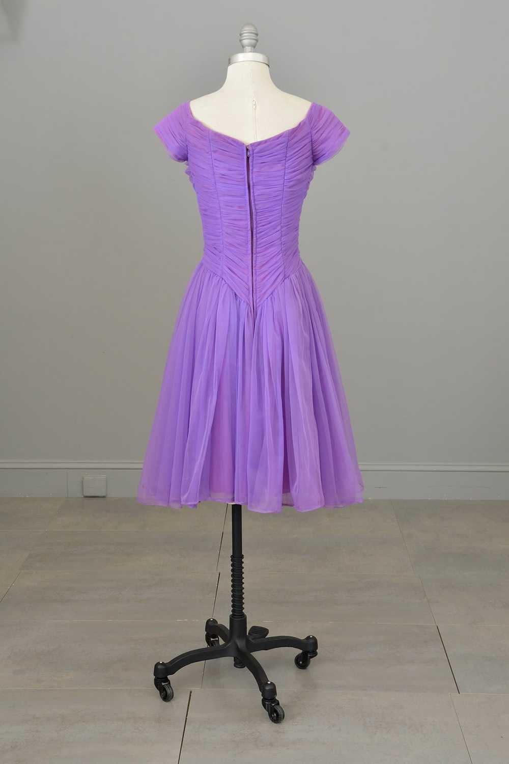 1960s 70s Vibrant Purple Ruched Party Dress - image 3