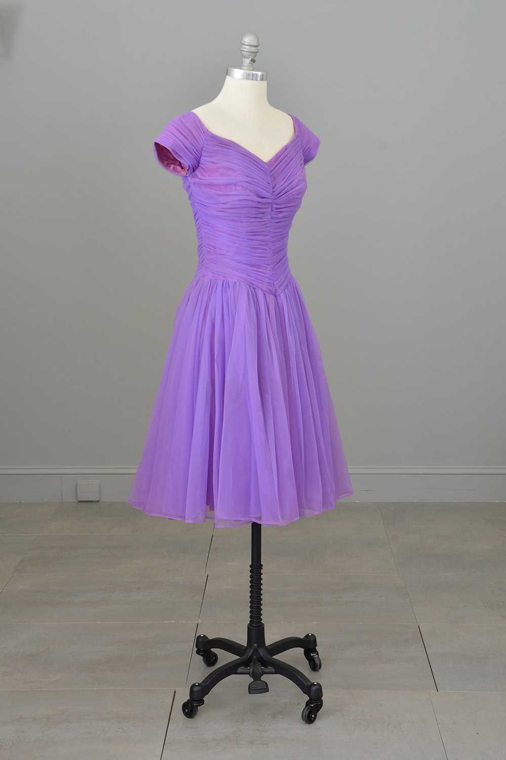 1960s 70s Vibrant Purple Ruched Party Dress - image 4