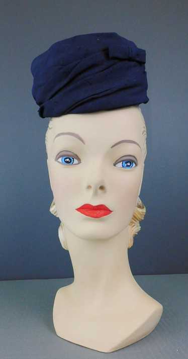 Vintage Dark Blue Fabric Topper Hat 1950s - image 1
