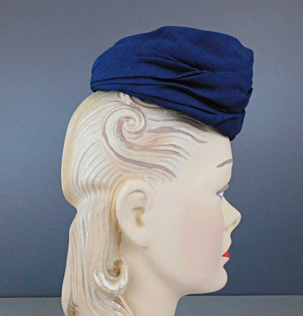 Vintage Dark Blue Fabric Topper Hat 1950s - image 6