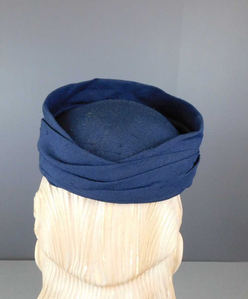 Vintage Dark Blue Fabric Topper Hat 1950s - image 7