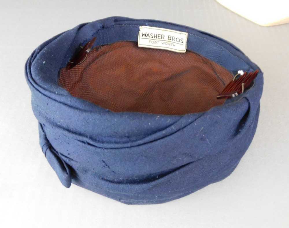 Vintage Dark Blue Fabric Topper Hat 1950s - image 8