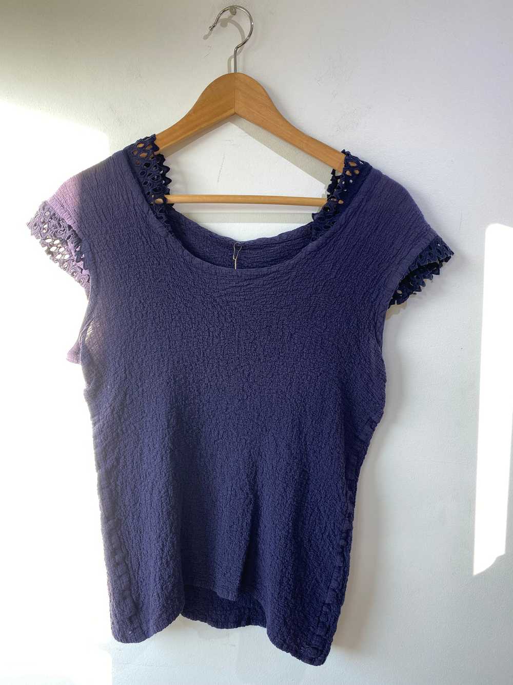 Vintage Issey Miyake Me Navy Blue Top with Lace C… - image 1