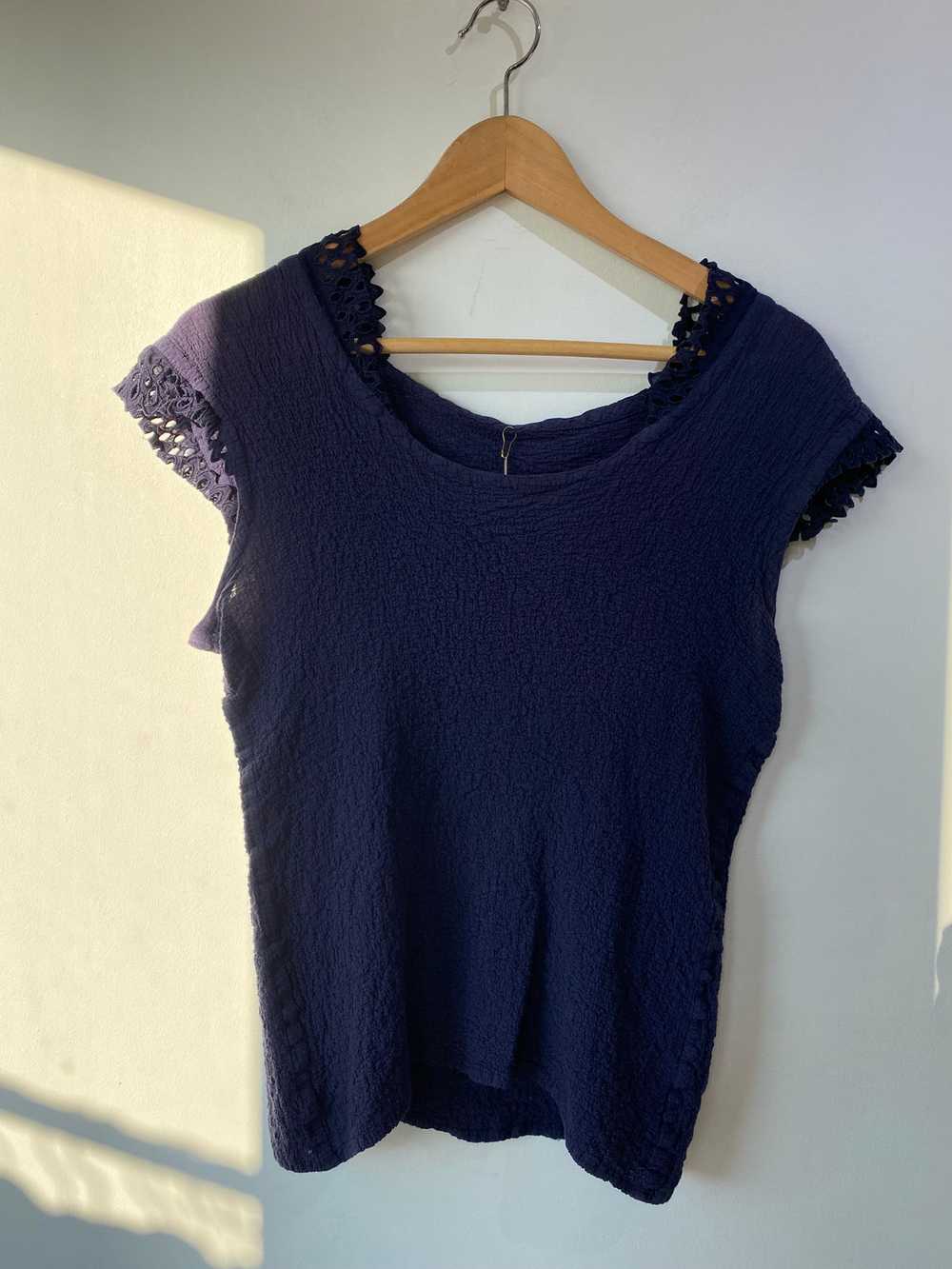 Vintage Issey Miyake Me Navy Blue Top with Lace C… - image 5