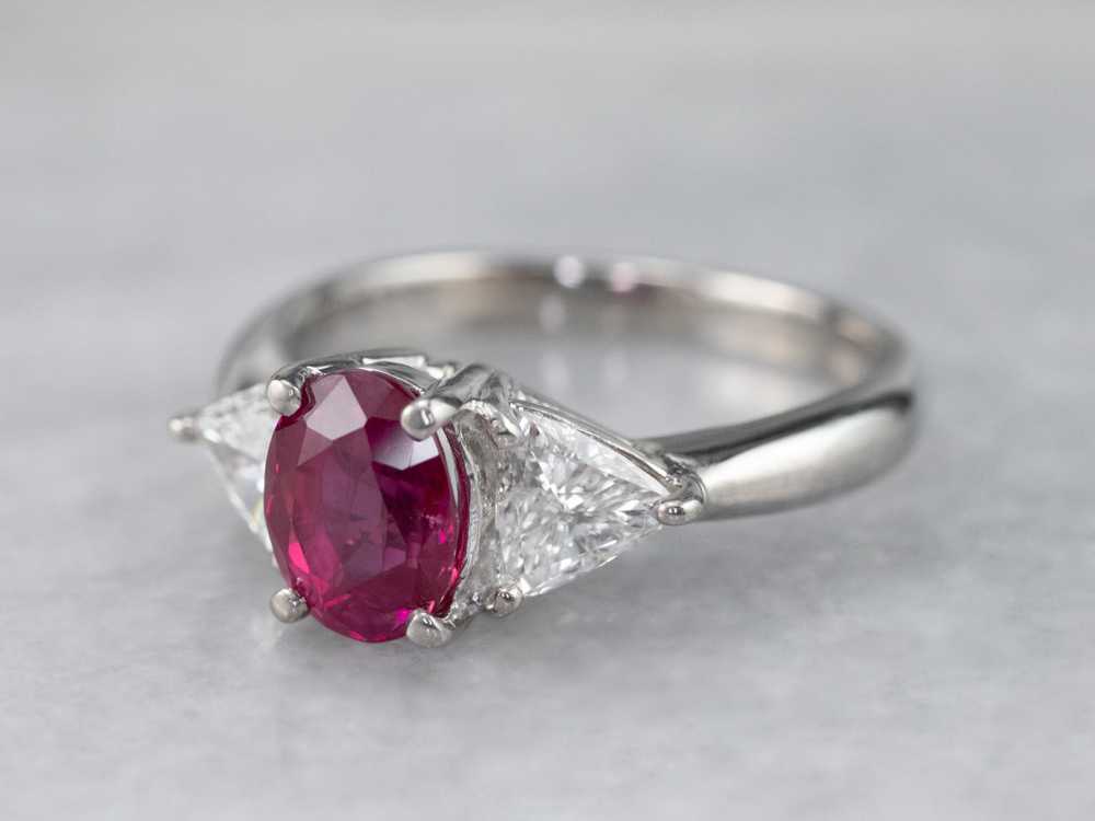 Ruby Diamond Platinum Engagement Ring - image 3