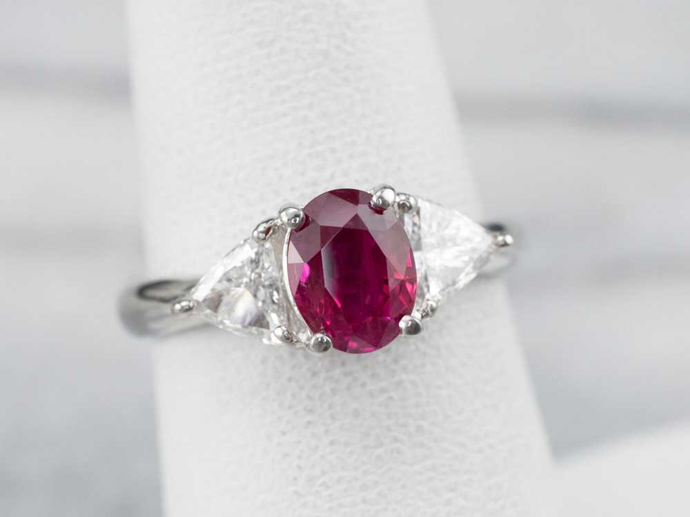 Ruby Diamond Platinum Engagement Ring - image 5