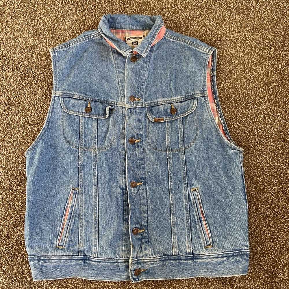 Lee Vtg 1995 Women’s Lee Denim Vest Pink Plaid Li… - image 2