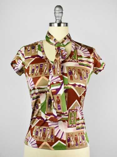 Vicki Volts Native American Print Top with Tie Acc