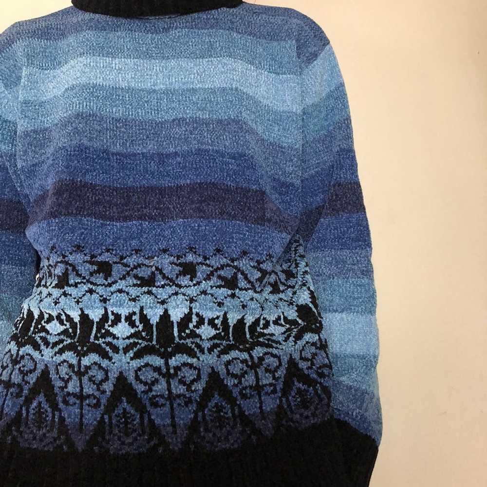 Vintage BLUE- gradient pattern black turtleneck s… - image 8