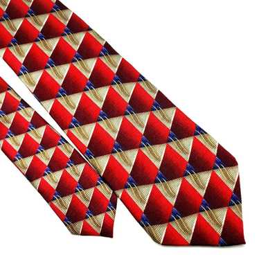Vintage JZ Richards Silk Tie Print Red Geometric … - image 1