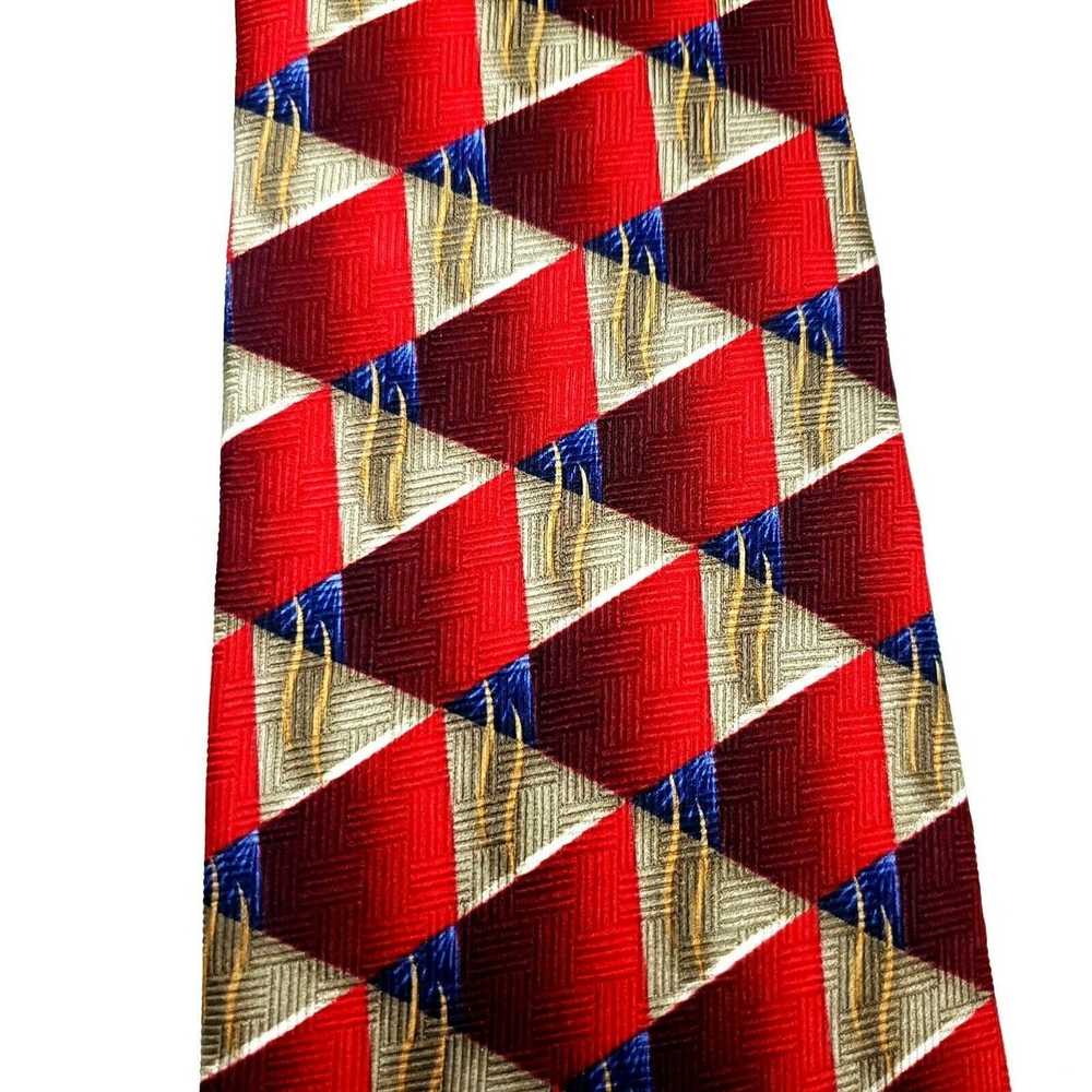 Vintage JZ Richards Silk Tie Print Red Geometric … - image 2