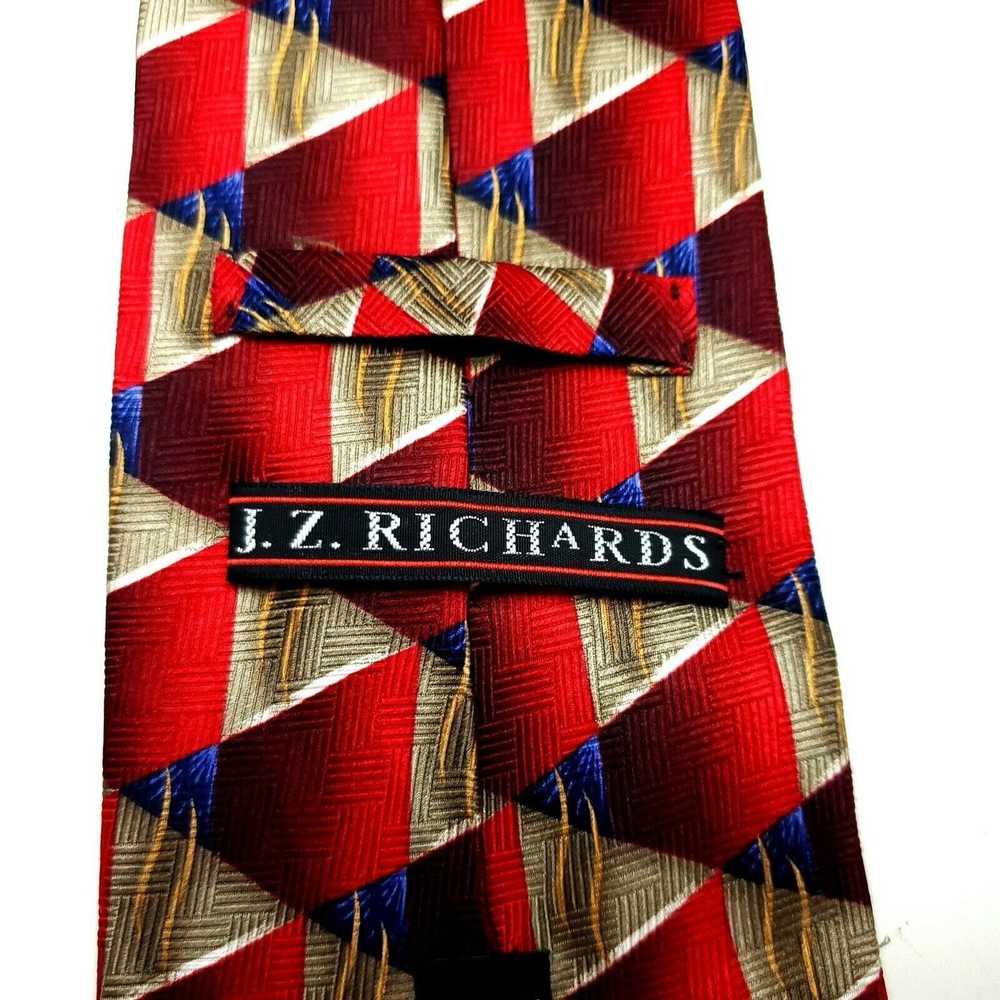 Vintage JZ Richards Silk Tie Print Red Geometric … - image 3