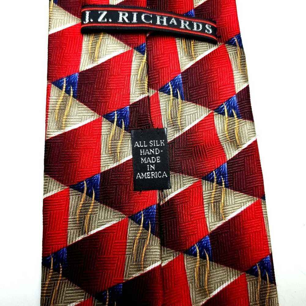 Vintage JZ Richards Silk Tie Print Red Geometric … - image 4