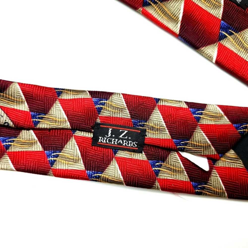 Vintage JZ Richards Silk Tie Print Red Geometric … - image 5