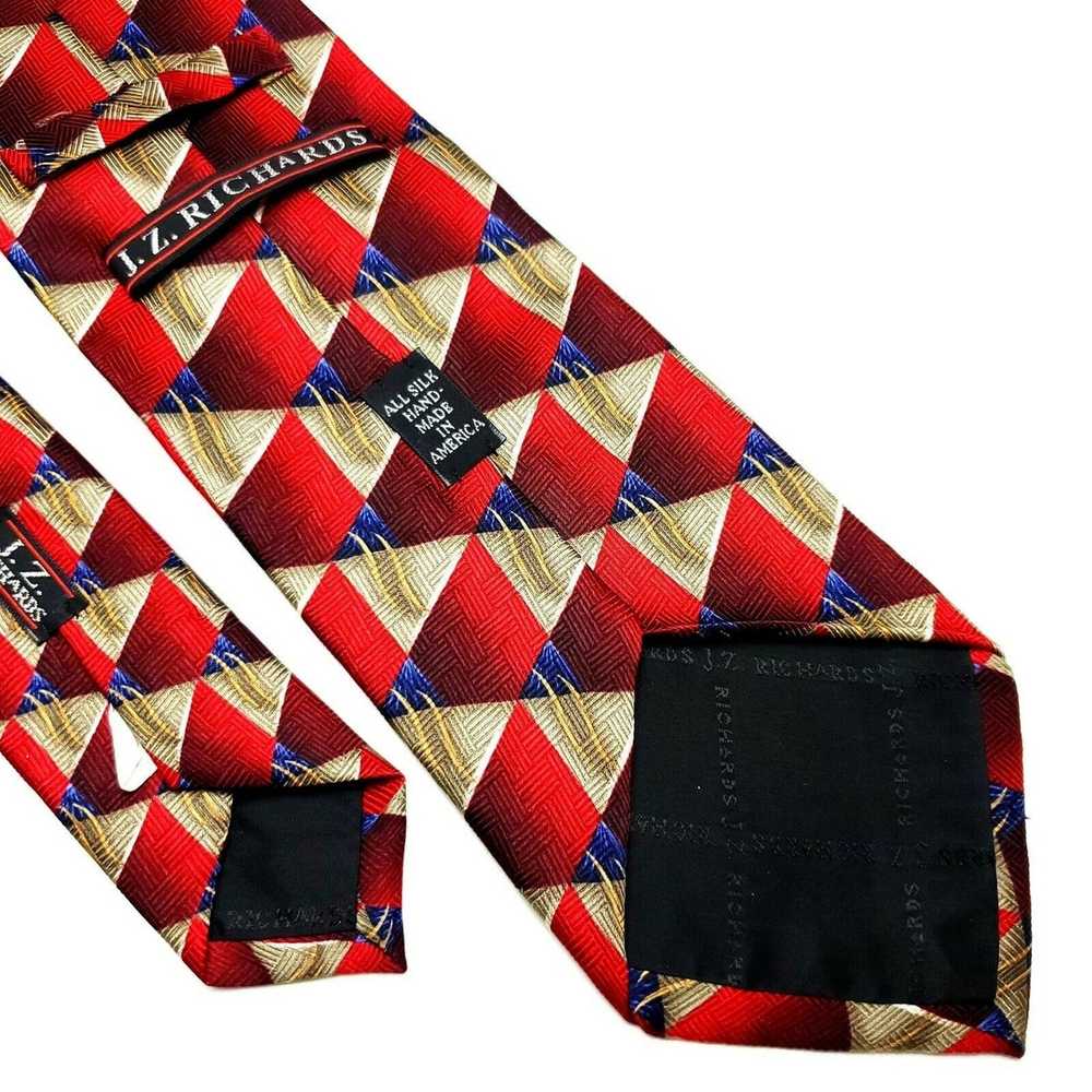 Vintage JZ Richards Silk Tie Print Red Geometric … - image 6