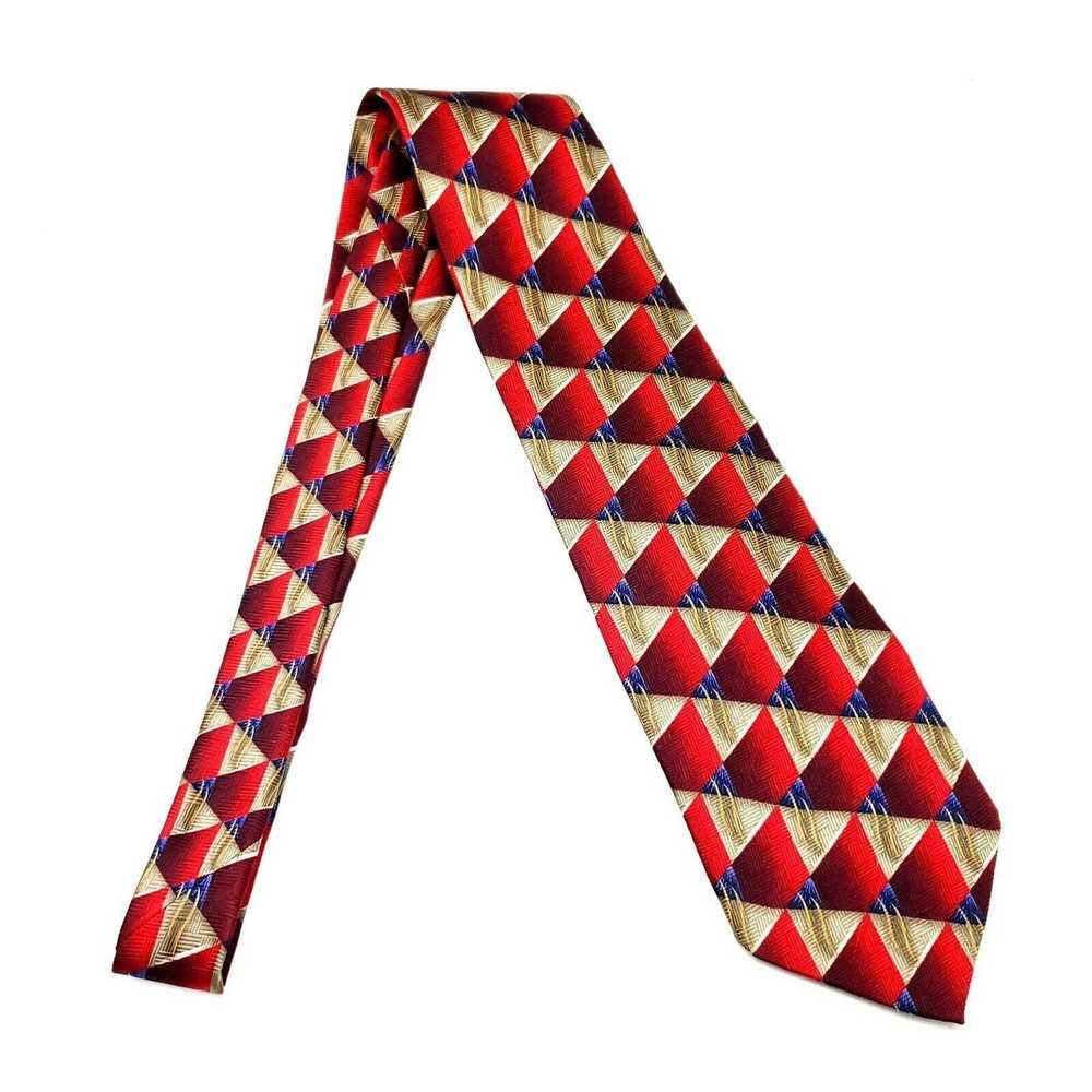 Vintage JZ Richards Silk Tie Print Red Geometric … - image 7