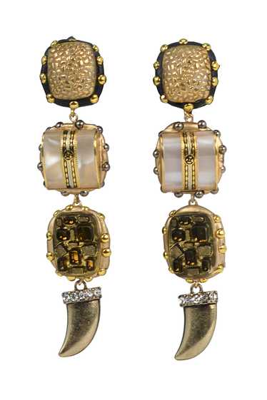 MINADEO MOTHER OF PEARL & GOLD TUSK EARRINGS - image 1