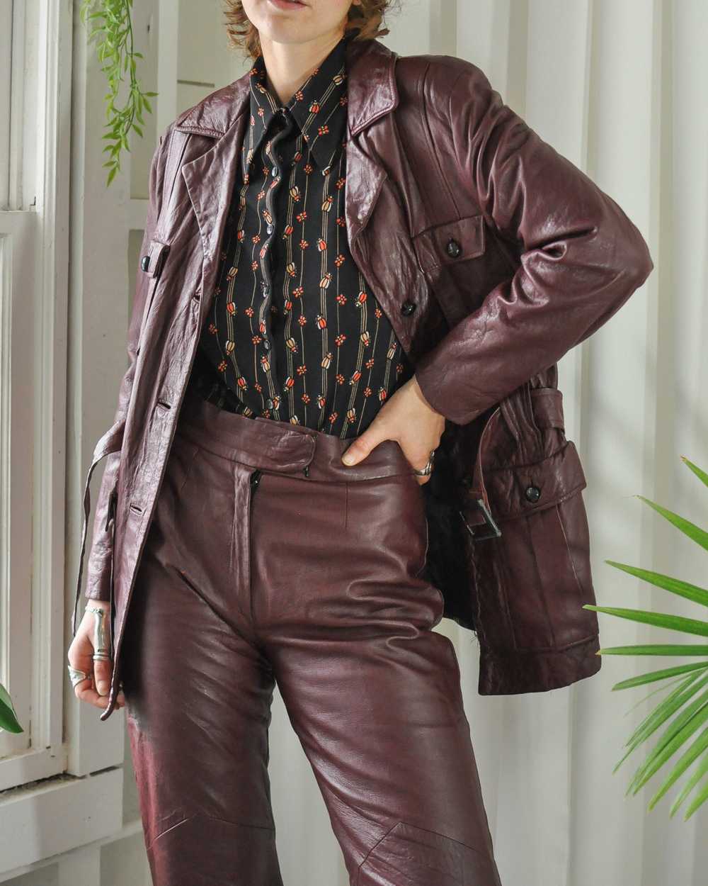 70s Burgundy Leather Pant Suit - image 2