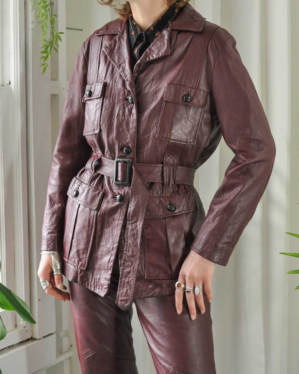 70s Burgundy Leather Pant Suit - image 3