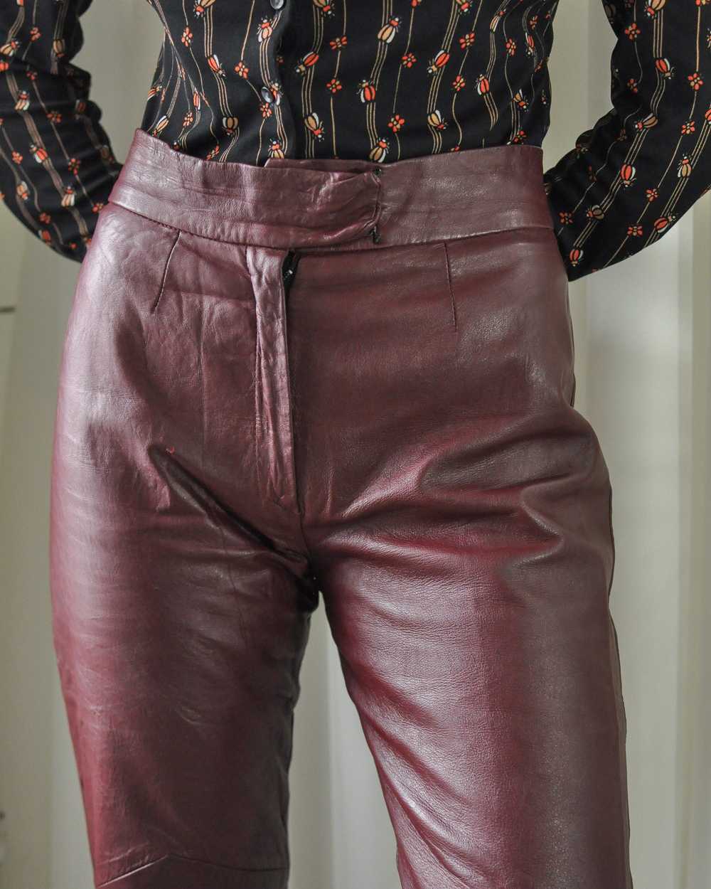70s Burgundy Leather Pant Suit - image 6