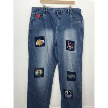 Vintage UNK NBA Team Patch Logo Jeans Mens Sz 36x34 Baggy Fit Embroidered  Denim