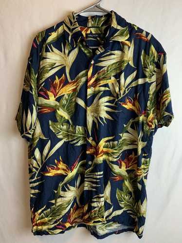 Nautica Nautica Mens Large Shirt Blue Floral Butto