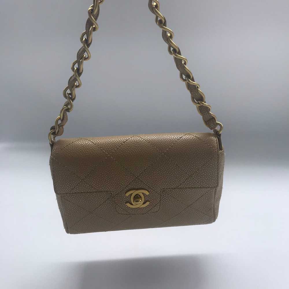 CHANEL Caviar Beige Quilted Mini Rectangular Flap… - image 5