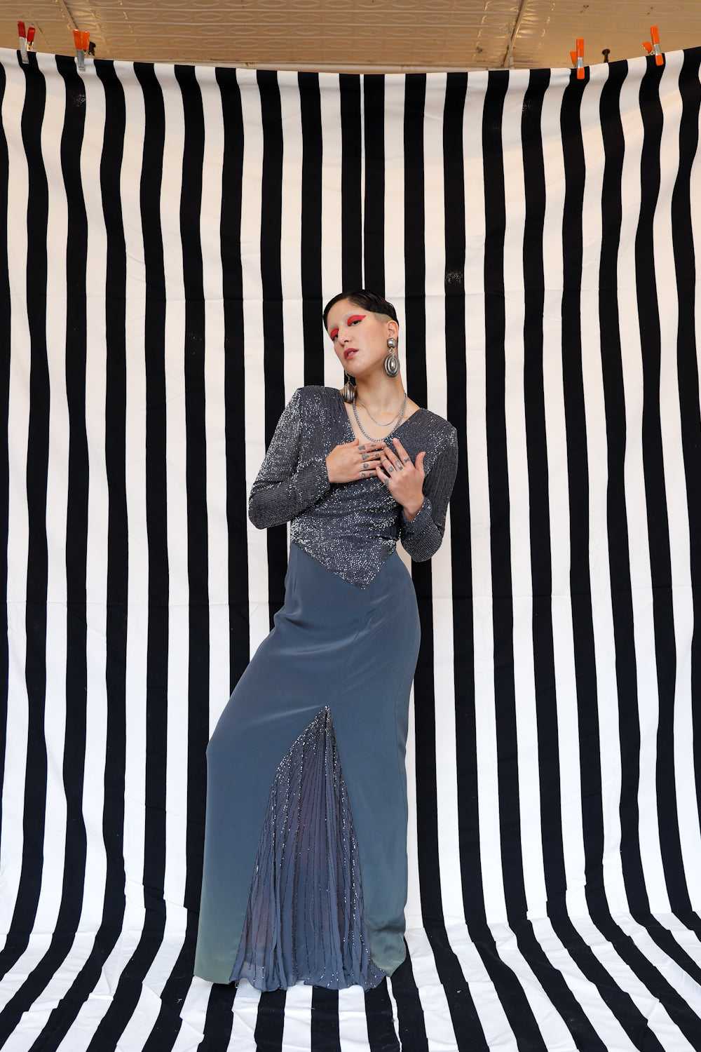 Jovani Ombré Beaded Vintage Gown / Size 8 - image 2
