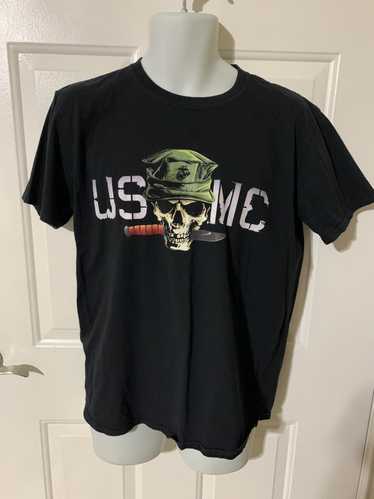 Military × Vintage USMC Skull & Knife graphic t sh