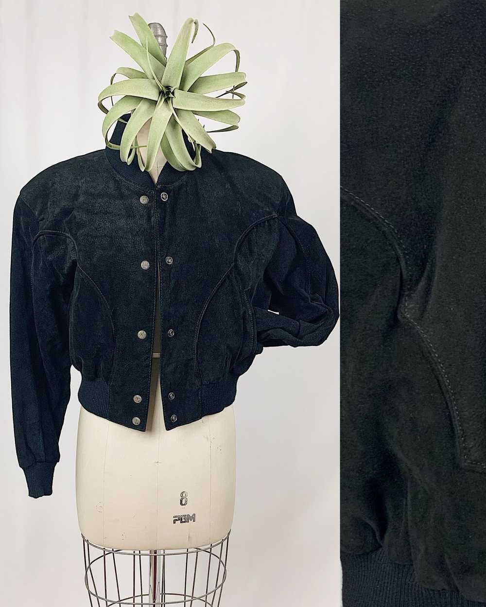 80s Chia Black Leather Bomber Jacket | Women’s si… - image 1