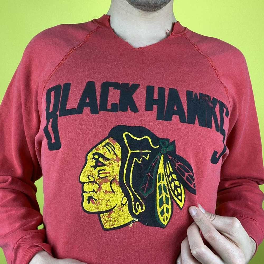 80s Vintage Chicago Blackhawks NHL Hockey Black Hawks T-Shirt - Large