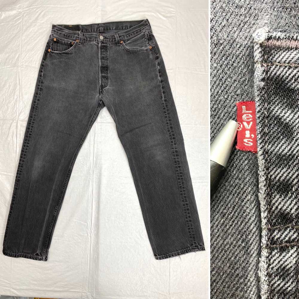 1990s faded black Levi’s 501 jeans made in USA 33… - image 1