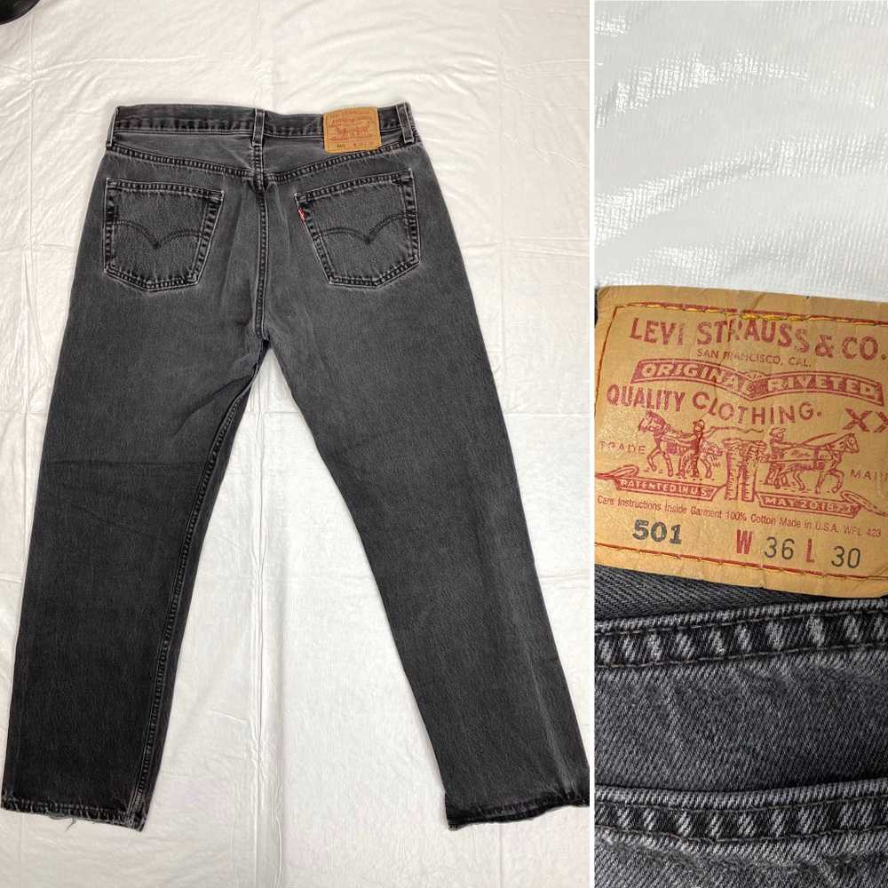 1990s faded black Levi’s 501 jeans made in USA 33… - image 5