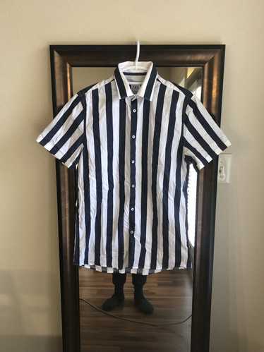 Zara White/Blue Superslim Fit Striped Shirt
