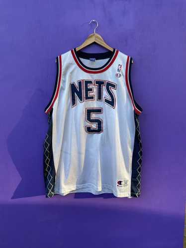 Jason Kidd #5 New Jersey Nets Authentic NBA Reebok Blue Swingman Jersey. Vintage. Size Medium. Gogovintage.
