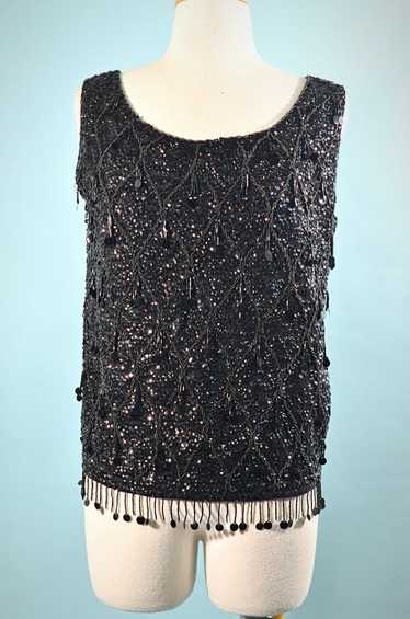 Vintage Black Sequin/Beaded Top, 60s GO GO Sparkl… - image 1