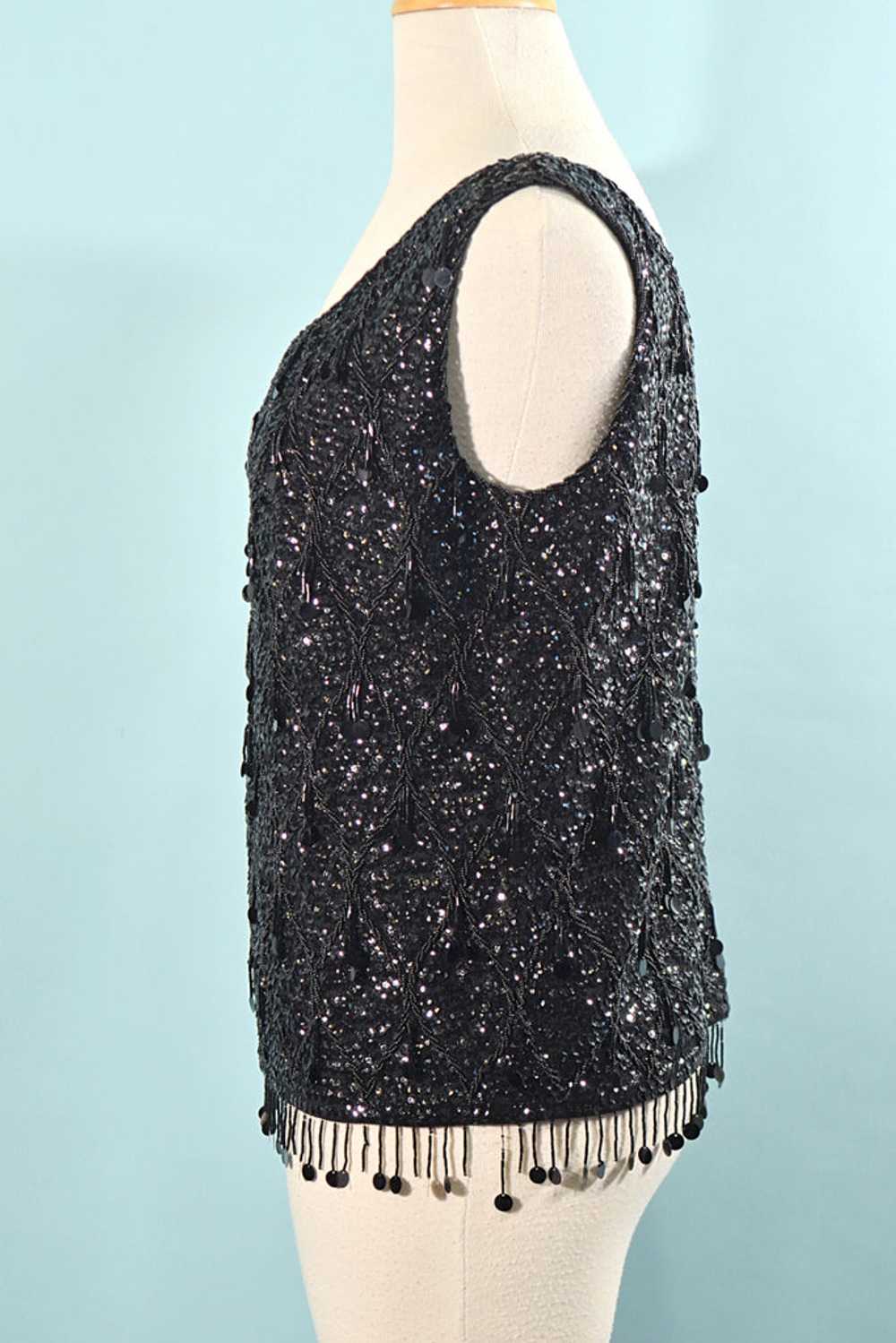 Vintage Black Sequin/Beaded Top, 60s GO GO Sparkl… - image 4